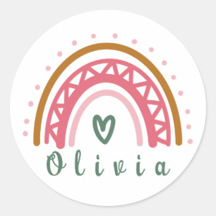 Sticker Rond Arc-en-ciel branché Boho avec un nom personnalisé