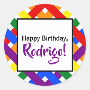 Sticker Rond Arc-en-ciel coloré Criss-Cross Stripes Anniversair