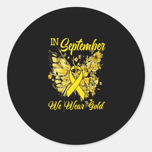 Sticker Rond Arc-en-ciel En Septembre Nous Portons Or Cancer En (Devant)