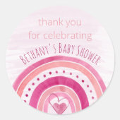 Sticker Rond Arc-en-ciel et aquarelle Merci rose (Devant)