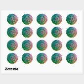 Sticker Rond Arc-en-ciel et coeurs amusants Mandala (Feuille)