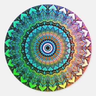 Sticker Rond Arc-en-ciel et coeurs amusants Mandala