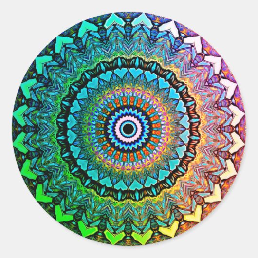 Sticker Rond Arc-en-ciel et coeurs amusants Mandala (Devant)