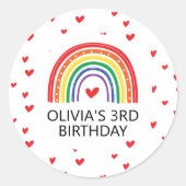 Sticker Rond Arc-en-ciel et Coeurs Anniversaire invitation (Devant)