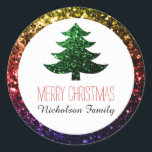 Sticker Rond Arc en ciel   Green Christmas tree scintille Drape<br><div class="desc">Beau arc-en-ciel jaune rouge violet coloré et brillant pétillants. Photo jaune,  rouge,  violet éclat coloré pas la parties scintillant réelle!</div>