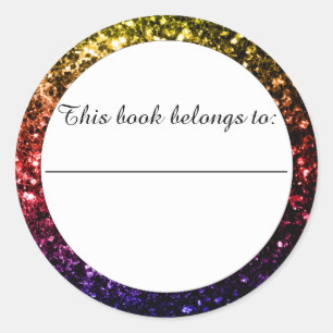Sticker Rond Arc-en-ciel jaune rouge violet faux parties scinti