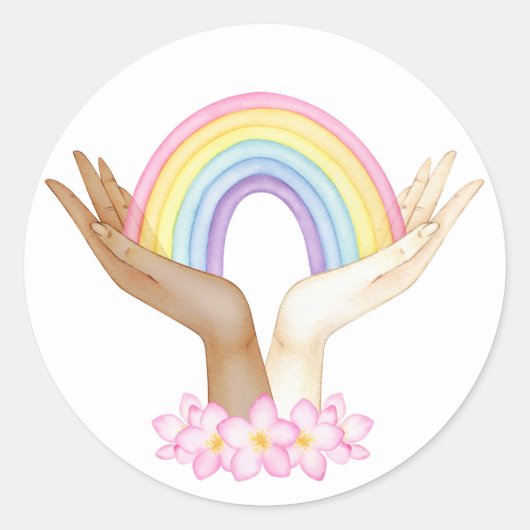 Sticker Rond Arc-en-ciel LGBT à la main (Devant)