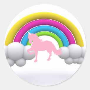 Sticker Rond Arc-en-ciel, Nuages, Unicorne, Personnalisé