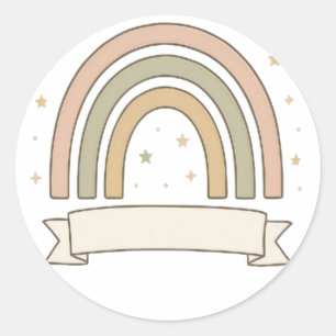 Sticker Rond Arc-en-ciel pastel avec étoiles et bannière person