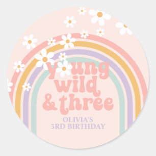 Sticker Rond Arc-en-ciel pastel jeune Wild trois 3ème anniversa