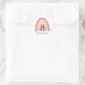 Sticker Rond Arc-en-ciel rose Boho avec nom personnalisé (Sac)