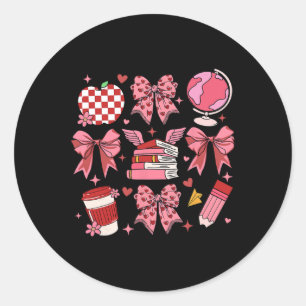 Sticker Rond Arc-en-ciel Rose Nœud Pomme Professeur Appréciatio