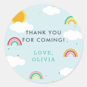 Sticker Rond Arc en ciel, soleil et nuages Fête d'anniversaire 