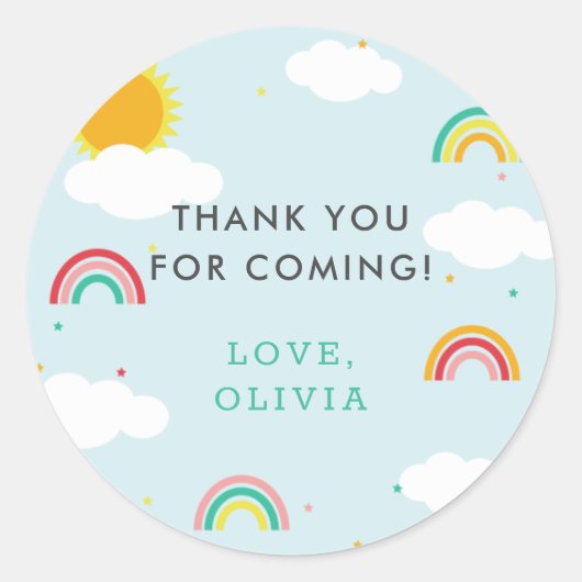 Sticker Rond Arc en ciel, soleil et nuages Fête d'anniversaire (Devant)