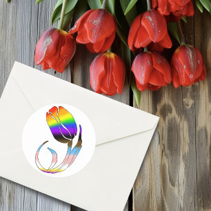 Sticker Rond Arc-en-ciel vibrant minimaliste Tulipe LGBTQ+