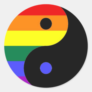 Sticker Rond Arc-en-ciel Yin et Yang - couleurs d'arc-en-ciel