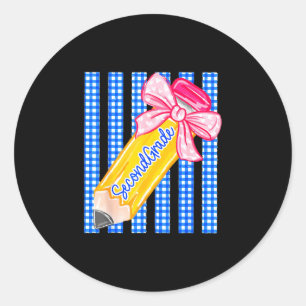 Sticker Rond Arc en ruban rayé crayon retour à l'école deuxième