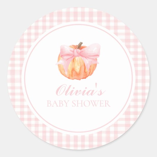 Sticker Rond Arc rose citrouille et baby shower en vichy (Devant)