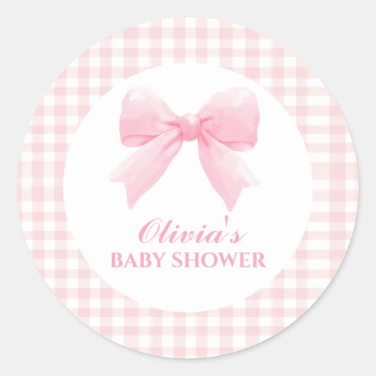 Sticker Rond Arc rose et en vichy baby shower préppant (Devant)