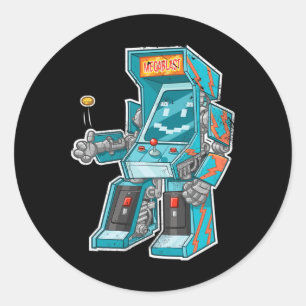 Sticker Rond Arcade Bot - Armoire De Jeu Vidéo Avec Joystick En