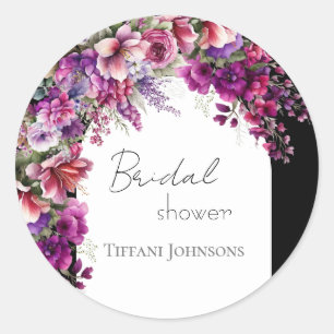 Sticker Rond Arceau Floral Lavande Fuchsia pour une Baby Shower