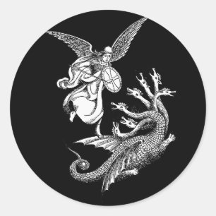 Sticker Rond Arch Angel Fighting hydra Dragon illustration d'ar