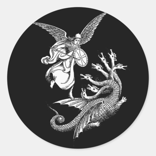 Sticker Rond Arch Angel Fighting hydra Dragon illustration d'ar (Devant)