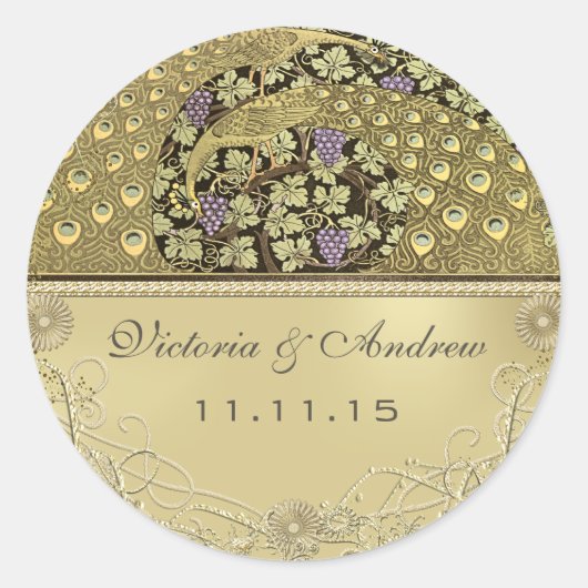Sticker Rond Arch Art Nouveau Peacock Birds Sceau Mariage (Devant)