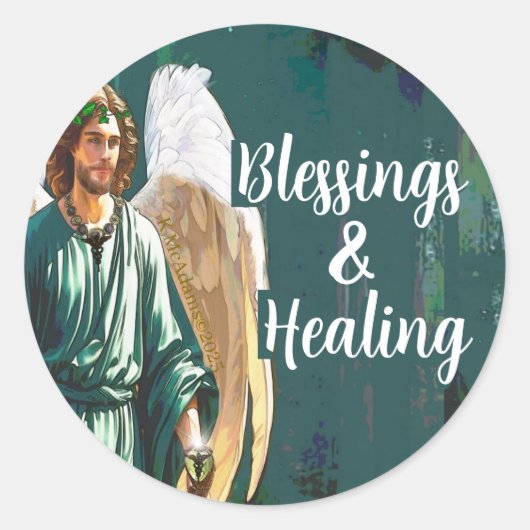 Sticker Rond Archangel Saint Raphael Blessings & Healing Angel (Devant)