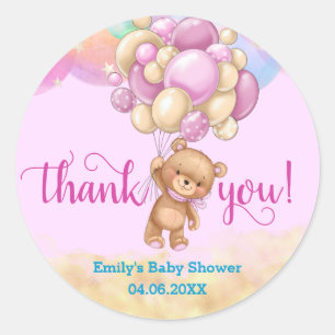 Sticker Rond Arche de Teddy ours arc-en-ciel Remerciement Baby