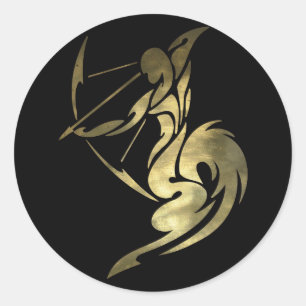 Sticker Rond Archer Sagittarius couleur or imprimé