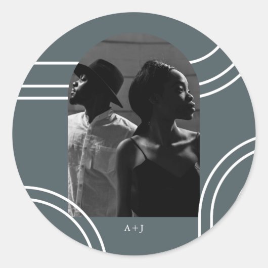 Sticker Rond Arches chic avec Mariage photo Monogram Blue (Devant)