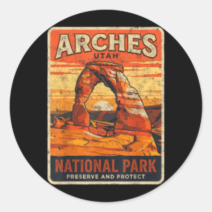 Sticker Rond Arches Vintage Utah Parcs Nationaux De Plein Air N