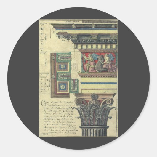 Sticker Rond Architecture Ancienne, Colonne avec Moulure de Cor (Devant)