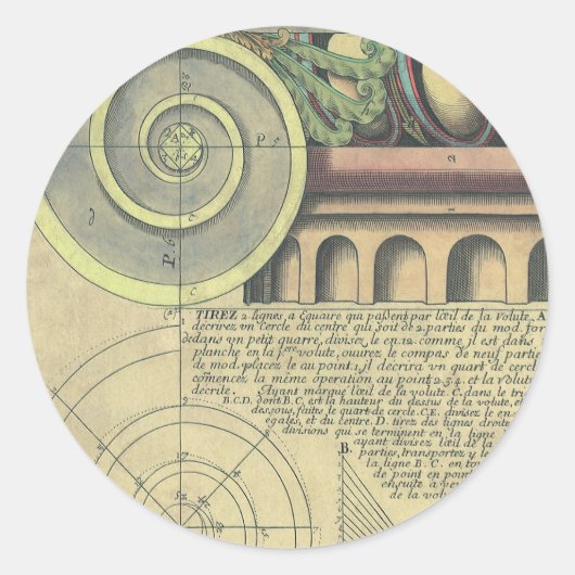 Sticker Rond Architecture Ancienne ; Volute de Chapiteau par Vi (Devant)