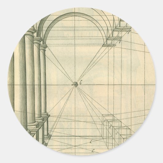 Sticker Rond Architecture Vintage, Arches Colonnes Perspective (Devant)