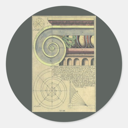 Sticker Rond Architecture vintage ; Capital Volute par Vignola (Devant)