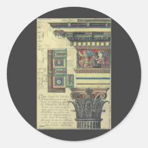 Sticker Rond Architecture vintage, colonne avec moulure de corn
