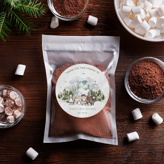 Sticker Rond Arctic Adventure fête d'anniversaire