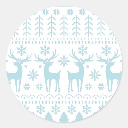 Sticker Rond Arctic Blue Folk Art thème hiver (Devant)