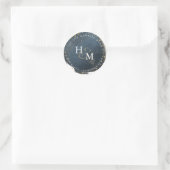 Sticker Rond Ardoise Bleu Faux Gold Script Ampersane (Sac)
