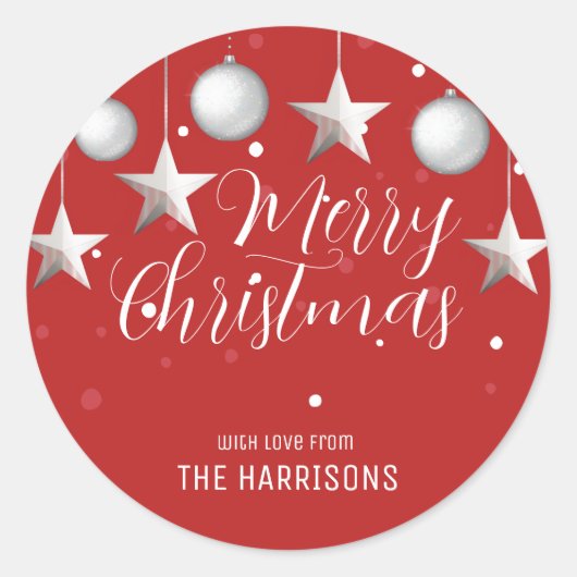 Sticker Rond Argent brillant Noël Baubles Rouge (Devant)