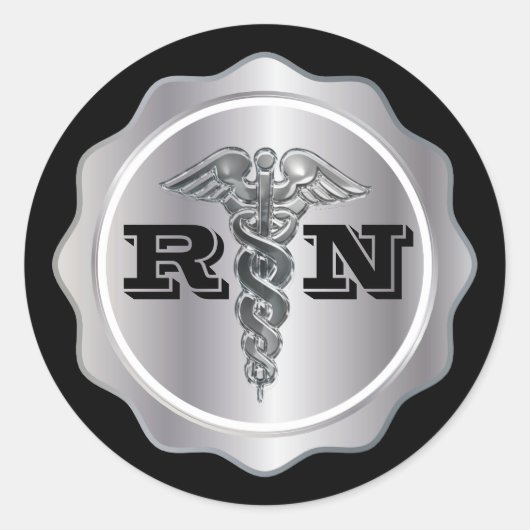 Sticker Rond Argent Caduceus RN Nurse | MÉDICALE (Devant)