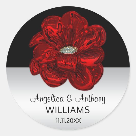 Sticker Rond Argent élégant, noir, joints de mariage de rose (Devant)