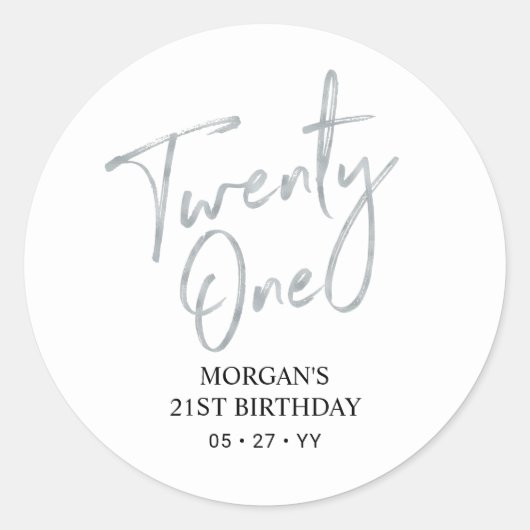 Sticker Rond Argent et blanc 21e fête d'anniversaire Favoriser  (Devant)