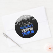 Sticker Rond Argent et Bleu Déchets Swag 16 Anniversaire (Enveloppe)