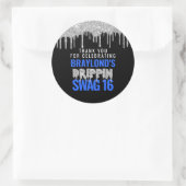 Sticker Rond Argent et Bleu Déchets Swag 16 Anniversaire (Sac)