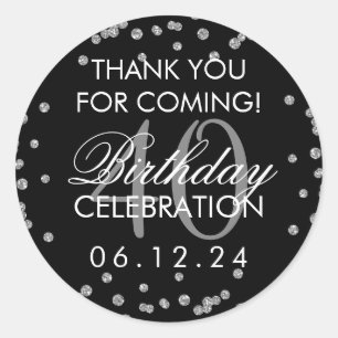 Sticker Rond Argent Noir 40e anniversaire Merci Confetti