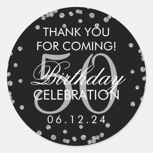 Sticker Rond Argent Noir 50e anniversaire Merci Confetti (Devant)