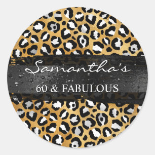 Sticker Rond Argent Noir et Or Feuille Léopard 60 & Fabuleux